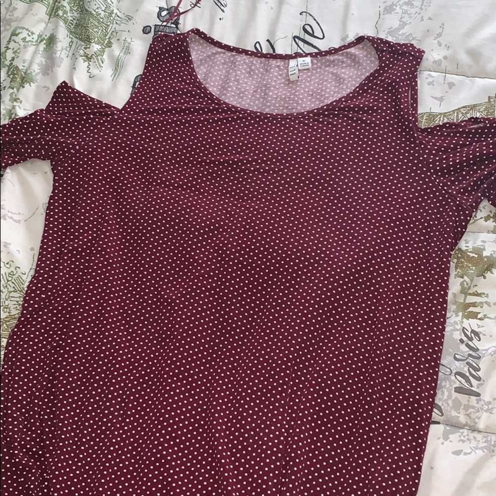 Maroon long sleeve polka dot shirt
